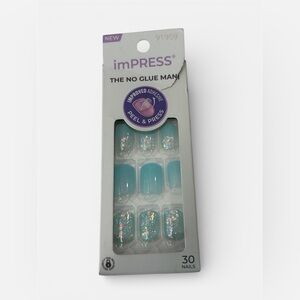 KISS imPRESS Press on Nails, Eternity, Blue, Short Squoval 30 Count